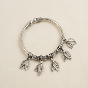 DIVYORO Women's Oxidized Silver Brass <b>Copper</b> Alloy Ethnic Tribal Style Twin Leaf Charm Bangle for Party Occasion KADA - Product Image 1