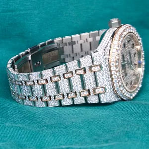 Reloj de Cuarzo de Acero Inoxidable de Lujo, Estilo Antiguo, para Hombre, con Diamantes, Probador de Diamantes, Estilo Hip Hop, con Moissanita, Disponible en EE. UU. y Reino Unido - Product Image 1