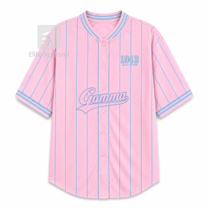 T-shirt personnalisé de la sororité Gamma Phi Delta, manches courtes, logo sur le devant, chemise rayée bleu ciel et rose pour femme, vêtements grecs - Product Image 1