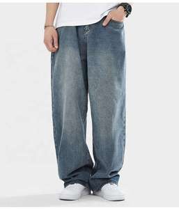 Pantalones Vaqueros Acampanados de Cintura Alta con Efecto Desgastado, Ajuste Holgado, Estilo Urbano Casual para Hombre, Pierna Ancha, Algodón Tejido de Peso Medio para Primavera - Product Image 5