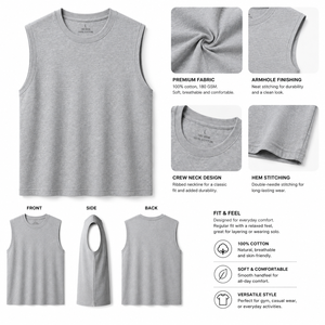 Camiseta sin mangas con cuello redondo, transpirable, ecológica, de secado rápido, tela de poliéster, diseño de abertura profunda en el codo, logotipo impreso personalizado, OEM, privado - Product Image 2
