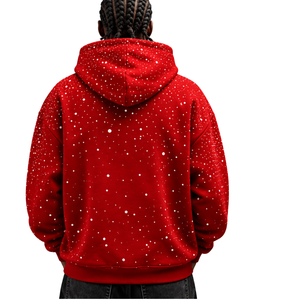 <b>Red</b> White Speckled Print Men <b>Hoodie</b> Heavyweight Pullover Sweatshirt Long Sleeve Drawstring Hood Kangaroo Pocket Streetwear - Product Image 2