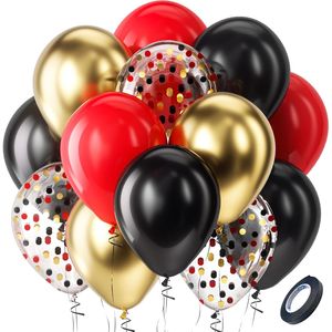 60 Palloncini Metallizzati Rossi, Neri e Dorati da 12 Pollici, Palloncini per Feste di Compleanno, Capodanno ed Eventi da Casinò - Product Image 1