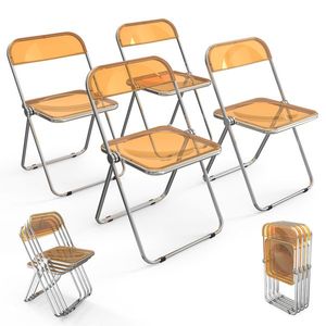 2pcs Orange Transparent Foldable Patio Plastic Folding Chairs Premium Outdoor Furniture - Product Image 3