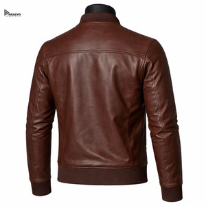 Veste en cuir marron de qualité supérieure pour homme, style vintage, manteau en cuir véritable, coupe ajustée, veste de motard décontractée, vêtements d'hiver - Product Image 2