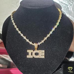 Collier tendance en moissanite avec pendentif lettre « ICE », style hip-hop, bijoux de mode pour homme - Product Image 1