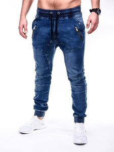 Men's Breathable Solid Mid Waist Summer Knitted Washed Denim Fabric Casual Sweatpants Drawstring Jeans - Product Image 2