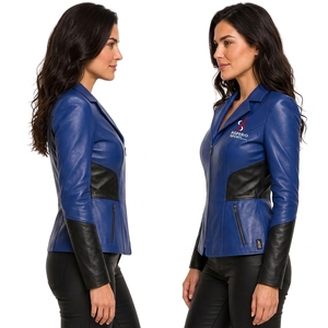 Custom Ladies Faded Black Genuine <b>Sheepskin</b> Leather <b>Jackets</b> With Big Fur Collar breathable Thick Winter leather <b>jacket</b> 2026 - Product Image 5
