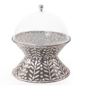 Présentoir à gâteau décoratif en bois artisanal avec dôme, support de présentation de gâteau de luxe en bois à plateau arrondi - Product Image 1