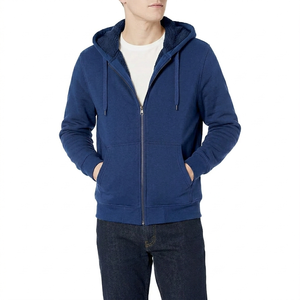 Wholesale Mens Sherpa <b>Lined</b> Hoodie Cotton <b>Fleece</b> Zipper <b>Jacket</b> Thermal Warm Outdoor Hooded OEM - Product Image 2