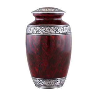 Red Aluminum Cremation Urn Decorative <b>Memorial</b> <b>Keepsake</b> Cylindrical Metal Urn for Adult Ashes - Product Image 1