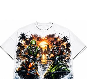 T-shirt en coton imprimé avec graphisme personnalisé en strass, style vintage, manches courtes, effet délavé, unisexe - Product Image 3