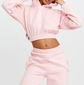 High Quality Women's Casual Crop Top Tracksuit Cotton Fabric 100% Cotton Quick Dry Breathable Solid <b>Pattern</b> Short Set for Winter - Product Image 3