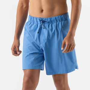 Men's Blue Quick Dry Board <b>Shorts</b> With Drawstring Waist Pockets Solid Color <b>Woven</b> Fabric Casual Style - Product Image 1