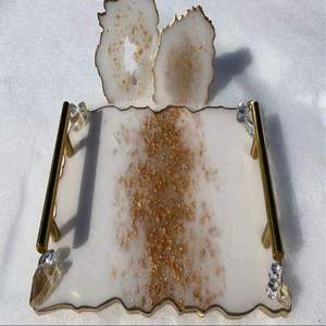Coffee Tea Rectangular Serving <b>Tray</b> with Matching Coaster Resin Serving <b>Tray</b> <b>Dinner</b> Set Dishes Plates Service <b>Tray</b> - Product Image 4