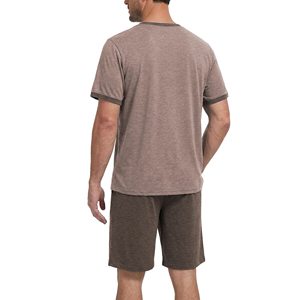 Ensemble décontracté pour homme, t-shirt à manches courtes en tricot respirant, short décontracté, couleur unie, col rond, 100% coton - Product Image 2