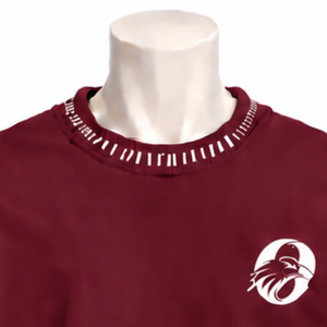 <b>Mens</b> <b>Burgundy</b> Stitched Border Distressed Crewneck Sweatshirt Loose Fit Long Sleeve Pullover Vintage Casual Streetwear Fashion - Product Image 3