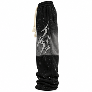 Pantalon de jogging ample en molleton Galaxy Wash, imprimé étoiles noires entièrement orné de strass, coupe large, style streetwear, respirant - Product Image 5