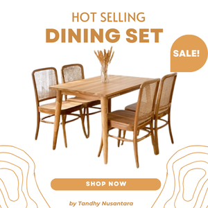 Juego de muebles de comedor de madera maciza de teca para restaurante, juego de comedor con 4 sillas, fabricación de diseño personalizable en Indonesia - Product Image 5