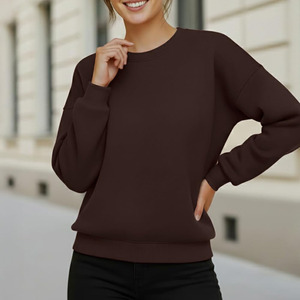 Sudadera de Cuello Redondo para Mujer, Color Sólido, 100% Algodón, Tejido de Punto, Corte Regular, Manga Larga, Transpirable, para Otoño - Product Image 5