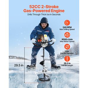 Trivella per Pesca sul Ghiaccio a Benzina 52CC a 2 Tempi con Punta in Acciaio da 8 Pollici e Design Resistente al Freddo - Product Image 2