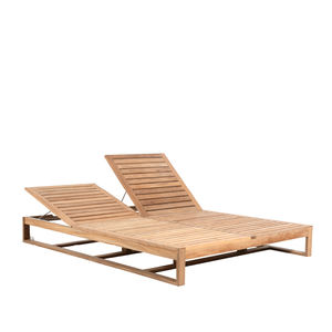 Chaise longue d'extérieur moderne en teck massif de qualité supérieure avec dossier inclinable réglable et coussin épais pour villa, hôtel, bord de piscine - Product Image 5