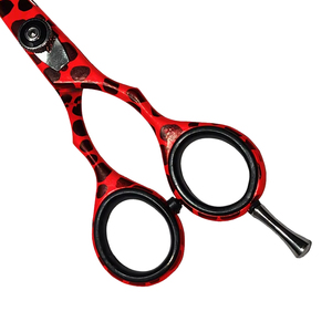 Ciseaux de coiffure professionnels 5,5 pouces en acier inoxydable, lame tranchante, manche imprimé léopard rouge, ciseaux de barbier pour droitiers - Product Image 4