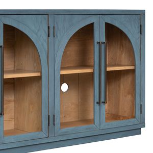 Buffet rétro 4 portes bleu marine avec poignées métalliques réglables Grand rangement pour la cuisine, la salle à manger et le salon - Product Image 1