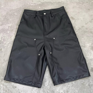 กางเกงขาสั้นผู้ชายทรงหลวม หนังเทียม ระบายอากาศได้ดี น้ำหนักเบา สไตล์ไฮสตรีท พิมพ์ลายตัวอักษร ผ้าวอร์สเต็ดรักษ์โลก ซิปหน้า - Product Image 1