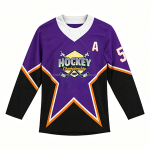 Maillot de hockey sur glace personnalisé FONILBEST, sublimé, violet, col en V, respirant, polyester, uniforme d'équipe pour hommes - Product Image 5