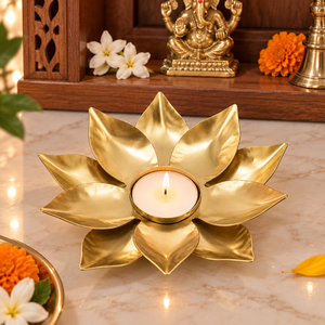 <b>Lotus</b> Shape Brass Tea Light Candle Holder Decorative Diya Traditional Brass <b>Lotus</b> <b>Lamp</b> for Diwali Pooja Room Temple Home Decor - Product Image 1