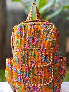 Printed Quilted Wash Cotton School <b>College</b> <b>Backpack</b> Bag Handmade Kids Travel Bag Jaipur Printed Cotton Bohemian Bag - Product Image 2
