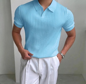 Old Money Men's Black Knitted <b>Waffle</b> Fabric for <b>Shirt</b> Short Sleeve Solid Color Smart Casual Breathable Back Neck Logo Turn From - Product Image 5