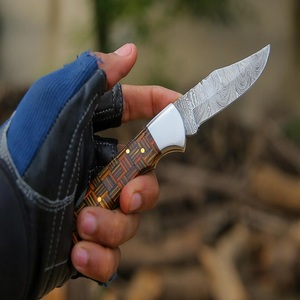 TARJ ENTERPRISES Handmade Damascus Steel Folding Pocket Knife Slide Open Custom Wood Handle <b>Drop</b> Point EDC Survival Industrial - Product Image 3