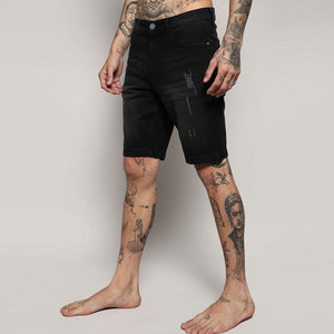 Shorts Bermuda en jean noir déchiré pour homme, taille mi-haute, fermeture éclair, décontracté, en coton tissé respirant, coupe ajustée, écologique, anti-UV, séchage rapide - Product Image 2