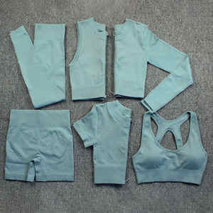 Ensemble de yoga et fitness réversible respirant uni pour femme, 5 pièces, vêtements de sport sans couture, bretelles croisées, élastique, sur mesure - Product Image 6