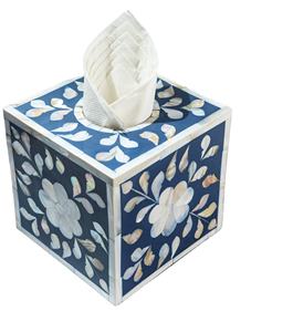 Récipient organisateur de serviettes bleu pour la maison et la cuisine avec boîte à mouchoirs carrée en incrustation de nacre pour les fêtes - Product Image 1