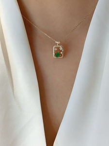 Collier pendentif en pierre verte taille marquise, plaqué argent 925, certifié GRA, design géométrique, chaîne unisexe classique pour tous les jours - Product Image 3