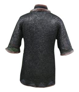 Haubert médiéval en acier doux fait main avec garnitures en cuir, manches longues, anneaux rivetés plats, pour Halloween et fêtes d'anniversaire - Product Image 3