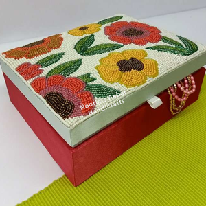 Two Tier <b>Beaded</b> Jewellery Box Velvet Lined MDF Organizer with Embroidered Lid Wedding Gift Factory <b>Direct</b> Supply - Product Image 5