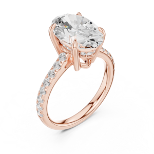 Rose Gold Oval Cut Lab Grown <b>Diamond</b> Solitaire Engagement <b>Ring</b> with Pavé Band for Women - Product Image 4