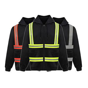 Unisex Hi Visibility Reflective Stripes <b>Safety</b> Workwear Hoodie Removeable Sleeve Fleece Sweatshirt Coat Zipper Men ANSI Class 3 - Product Image 1
