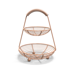 Two Tier Metal <b>Wire</b> <b>Storage</b> <b>Basket</b> With Handle Modern Fruit Holder Circle Shape Kitchen Organizer - Product Image 2