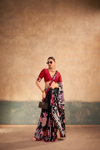 Sari Tradicional Indio de Seda Satinada con Estampado Kalamkari para Uso Diario y Eventos Festivos, Atuendo Elegante para Mujer - Product Image 5