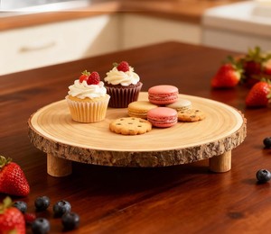 <b>Vintage</b> Wooden <b>Cake</b> <b>Stand</b> with Natural Edge Glass Lid Dessert Display Platter for Birthday Wedding Bakery Counter Home Decor - Product Image 1