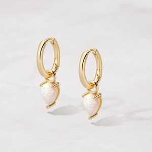 <b>Opal</b> Huggie Hoop <b>Earrings</b> 925 Sterling Silver 14K Gold Plated Dangle Drop Teardrop Charm <b>Earrings</b> Gift For Her - Product Image 1