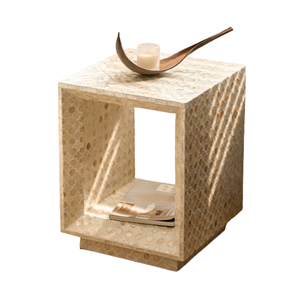 Elegante Mesa Cuadrada Beige de Capiz, Estilo Costero, Mosaico de Conchas, Muebles para Sala de Estar, Moderno Minimalista, Fabricante - Product Image 2