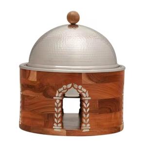 Calentador de Comida Tipo Buffet de Acero Inoxidable Dorado de Lujo con Cuerpo Decorativo Tallado, Juego para Ramadán - Product Image 2