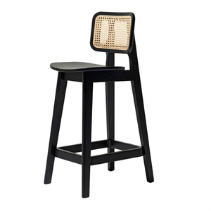 Chaise de bar en teck et rotin de style farmhouse, avec accoudoirs fixes, design moderne, finition noire, usage commercial, mobilier de bar - Product Image 1