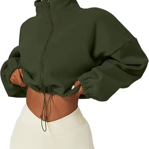 Women's Sherpa Fleece Cropped Jacket Long Sleeve Zip Up Warm Winter Short Coat for Casual Daily Wear jackets sweatshirts - Product Image 1
